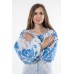 Boho Style Ukrainian Embroidered Folk  Blouse "Boho Flowers" blue on white